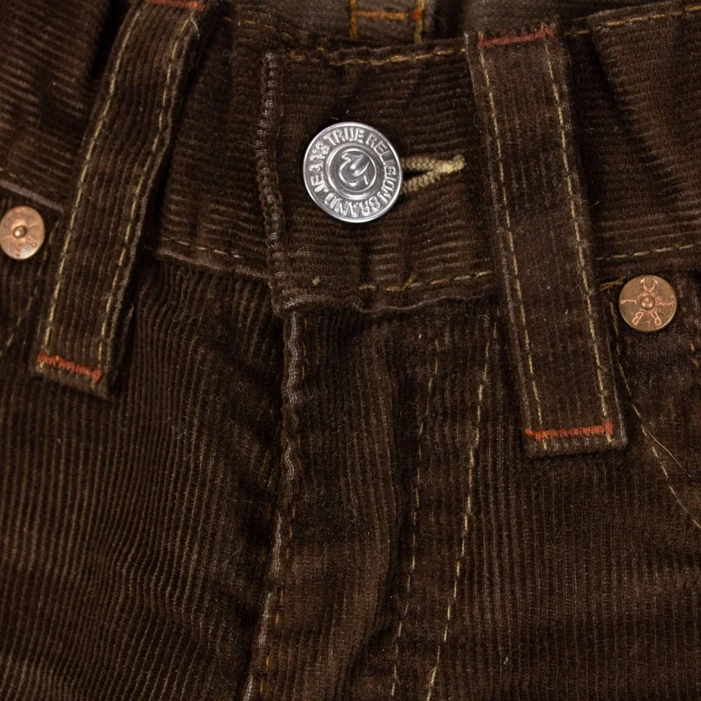 NWT‎ True Religion Ricky Straight Mens 28x34 Brown Corduroy Pants Flap Pockets